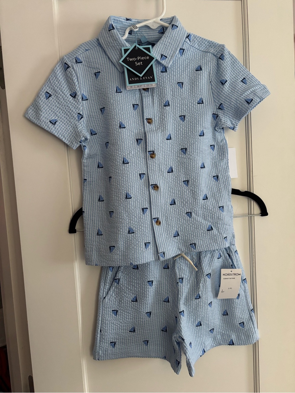 Andy & Evan Light Blue Sailboat Kids Two-Piece Set